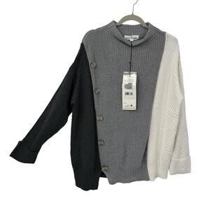 Neon Buddha Fireside Pullover Sweater Large Grey Mockneck Boxy Artsy NWT